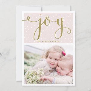 Blush & Gold Joy Script   Fotokarte für den Urlaub Feiertagskarte