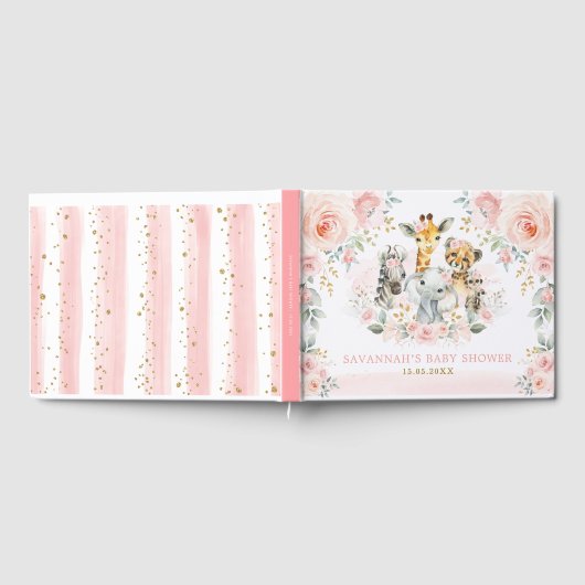 Blush Gold Jungle Safari Wild Animals Baby Girl Gästebuch (Voll)