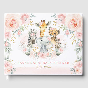 Blush Gold Jungle Safari Wild Animals Baby Girl Gästebuch