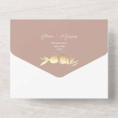 Blush Gold Lovebirds Foto QR Code Hochzeit All In One Einladung (Rückseite)