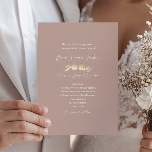 Blush Gold Lovebirds Hochzeit Einladung
