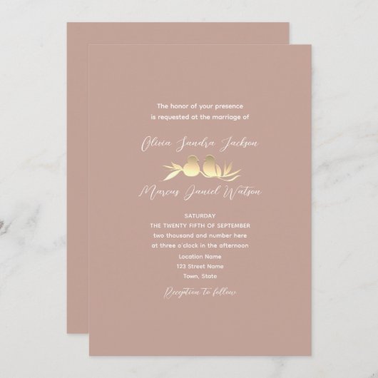 Blush Gold Lovebirds Hochzeit Einladung