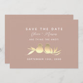 Blush Gold Lovebirds Hochzeit Save The Date (Vorne/Hinten)