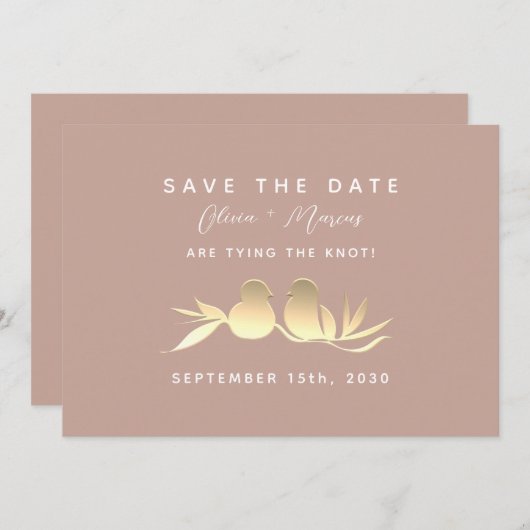 Blush Gold Lovebirds Hochzeit Save The Date (Vorne/Hinten)