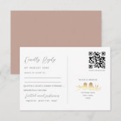 Blush Gold Lovebirds QR Code RSVP Karte (Vorne/Hinten)