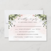 Blush Gold Meal Choice Greenery Dusty Blue Wedding