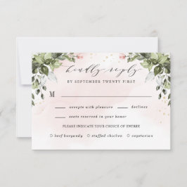 Blush Gold Meal Choice Greenery Dusty Blue Wedding RSVP Karte