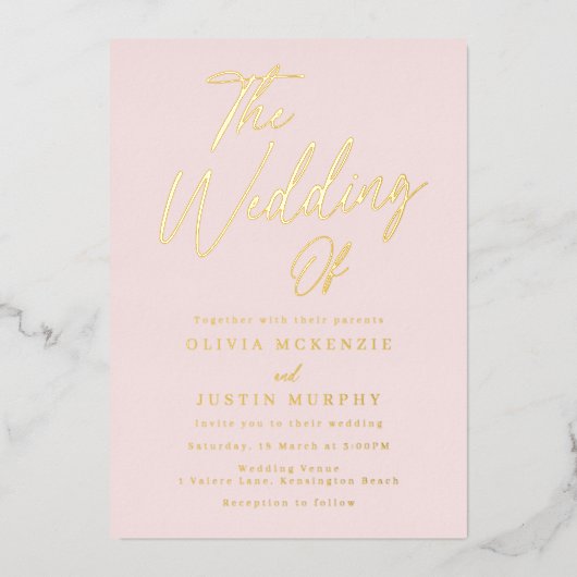 Blush & Gold Modern Wedding Golden Folieneinladung (Vorderseite)