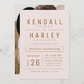 Blush Gold Moderne einfache Typografie Foto Hochze Einladung (Vorne/Hinten)