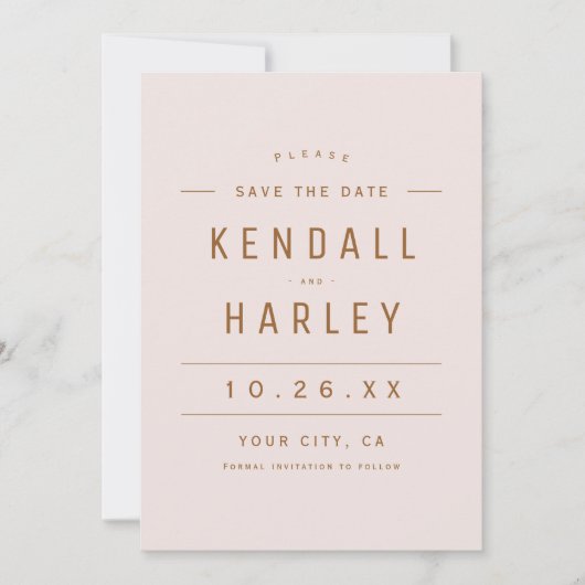 Blush Gold Moderne schicke Typografie Einfaches Fo Save The Date (Vorderseite)