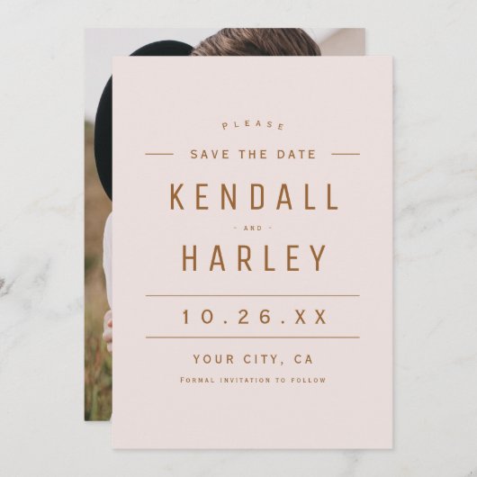 Blush Gold Moderne schicke Typografie Einfaches Fo Save The Date (Vorne/Hinten)