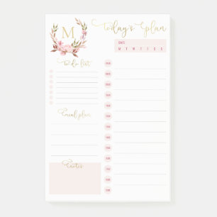 Blush & Gold Monogramm Tagesplaner To-Do-Liste   Post-it Klebezettel