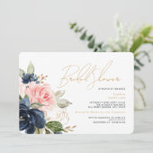 Blush Gold Navy Brautparty Einladung (Stehend Vorderseite)