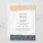 Blush, Gold & Navy Hochzeit Einladung (Vorderseite)