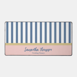 Blush Gold & Navy Stripter Name und Beruf Schreibtischunterlage