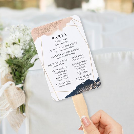 Blush, Gold & Navy Wedding Program Fan Fächer
