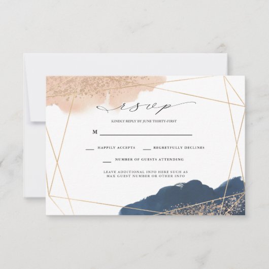 Blush, Gold & Navy Wedding RSVP (Vorderseite)