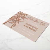 Blush Gold Palm Trees Beach Hochzeit Save the Date Folieneinladung (Gedreht)