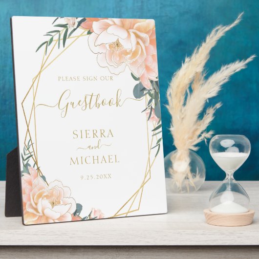 Blush Gold Peach Cream Floral Wedbook Fotoplatte (Seite)