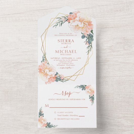 Blush Gold Peach Creme Terracotta All In One Einladung (Innen Boden)