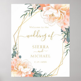 Blush Gold Peach Peony Floral Wedding Poster