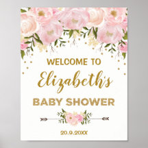 Blush Gold Peonies Chic Baby Dusche Willkommen