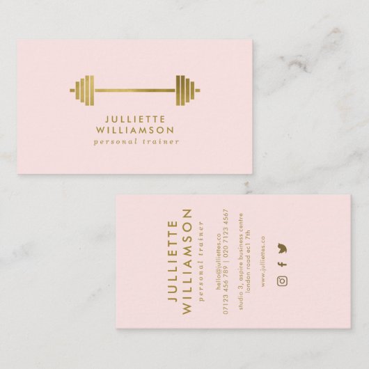 Blush & Gold Personal Trainer Social Media Visitenkarte (Vorne/Hinten)