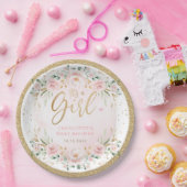 Blush Gold Pink Blues Floral Baby Girl Dusche Pappteller (Party)