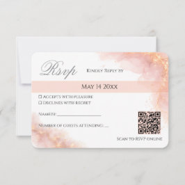 Blush Gold QR  Sparkle Romantic Wedding Elegance RSVP Karte
