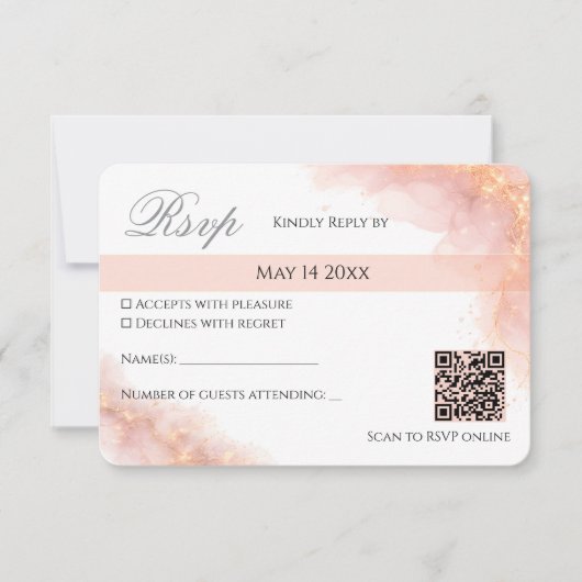 Blush Gold QR  Sparkle Romantic Wedding Elegance RSVP Karte (Vorderseite)