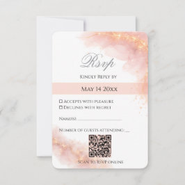 Blush Gold QR  Sparkle Romantic Wedding Elegance RSVP Karte