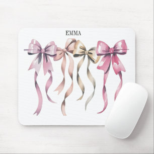 "Blush & Gold Ribbon Bows - Eleganter Watercolor W Mousepad