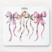 "Blush & Gold Ribbon Bows - Eleganter Watercolor W Mousepad (Vorne)