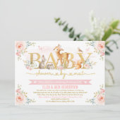 Blush Gold Rose Woodland Babydusche per Mail Einladung (Stehend Vorderseite)