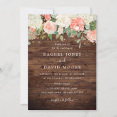 Blush Gold Rustic Wood Floral Wedding Einladung (Vorderseite)