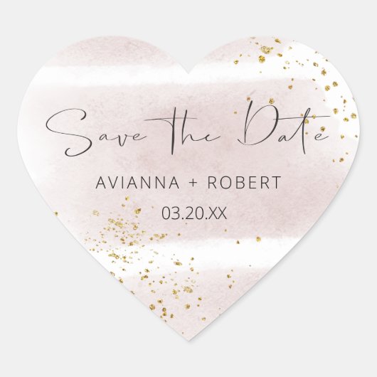 Blush Gold Save the Date Herz Umschlag Aufkleber (Vorderseite)