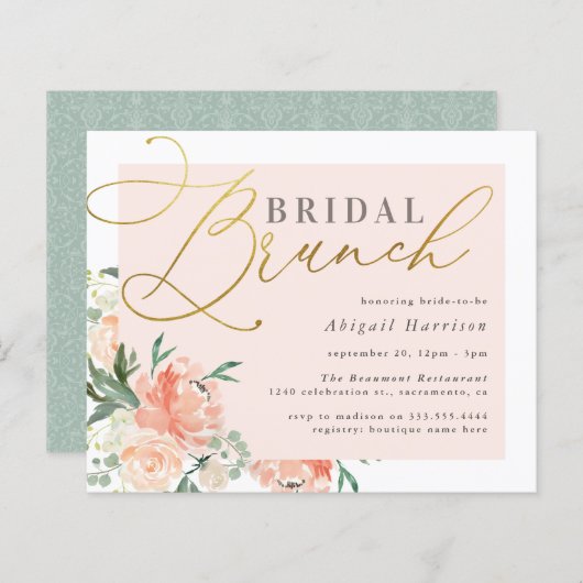 Blush & Gold Script Blumenbridal Brunch (Vorne/Hinten)