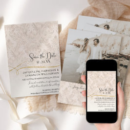Blush Gold Scroll Damask Verlobtes Foto Save The Date