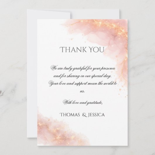 Blush Gold Sparkle Romantic Wedding Elegance Dankeskarte (Vorderseite)