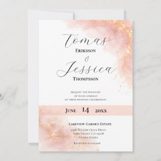 Blush Gold Sparkle Romantic Wedding Elegance Einladung