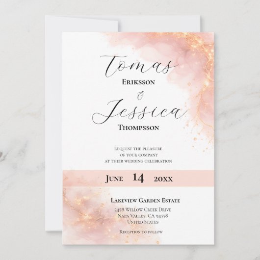 Blush Gold Sparkle Romantic Wedding Elegance Einladung (Vorderseite)