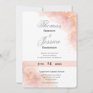Blush Gold Sparkle Romantic Wedding Elegance Einladung