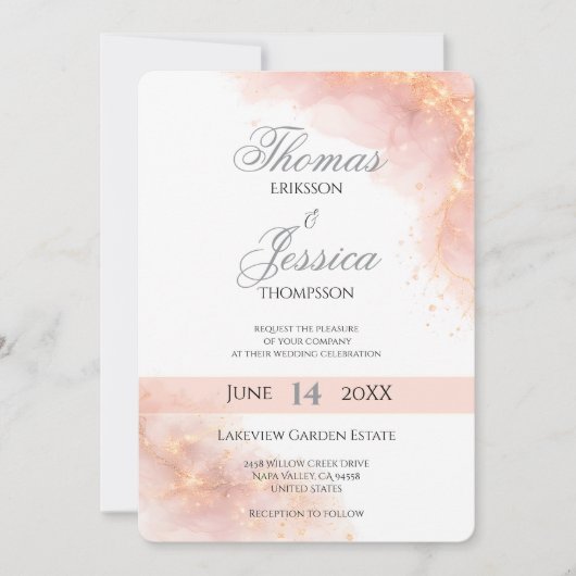 Blush Gold Sparkle Romantic Wedding Elegance Einladung (Vorderseite)