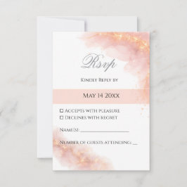 Blush Gold Sparkle Romantic Wedding Elegance RSVP Karte