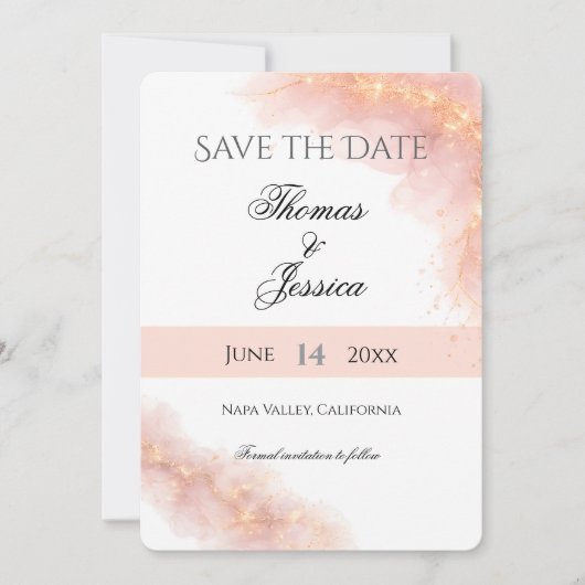 Blush Gold Sparkle Romantic Wedding Elegance Save The Date (Vorderseite)