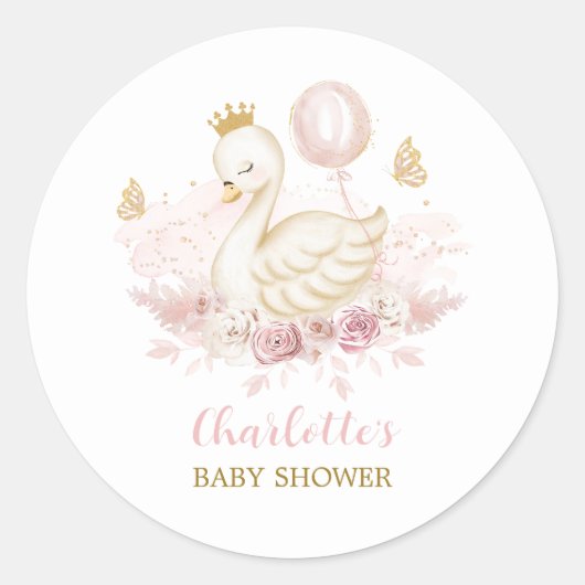 Blush Gold Swan Princess mit Ballon & Butterfly Runder Aufkleber (Vorderseite)
