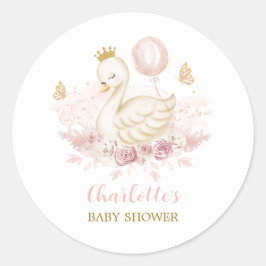 Blush Gold Swan Princess mit Ballon & Butterfly Runder Aufkleber
