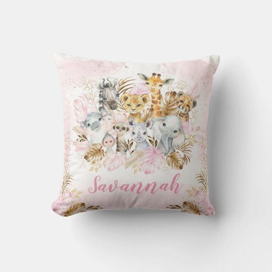 Blush Gold Tropical Jungle Safari Kinderzimmer Kissen (Vorderseite)