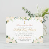 Blush Gold und Green Floral Baby Girl Taufe Einladung (Stehend Vorderseite)
