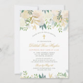 Blush Gold und Green Floral Baby Girl Taufe Einladung (Vorderseite)